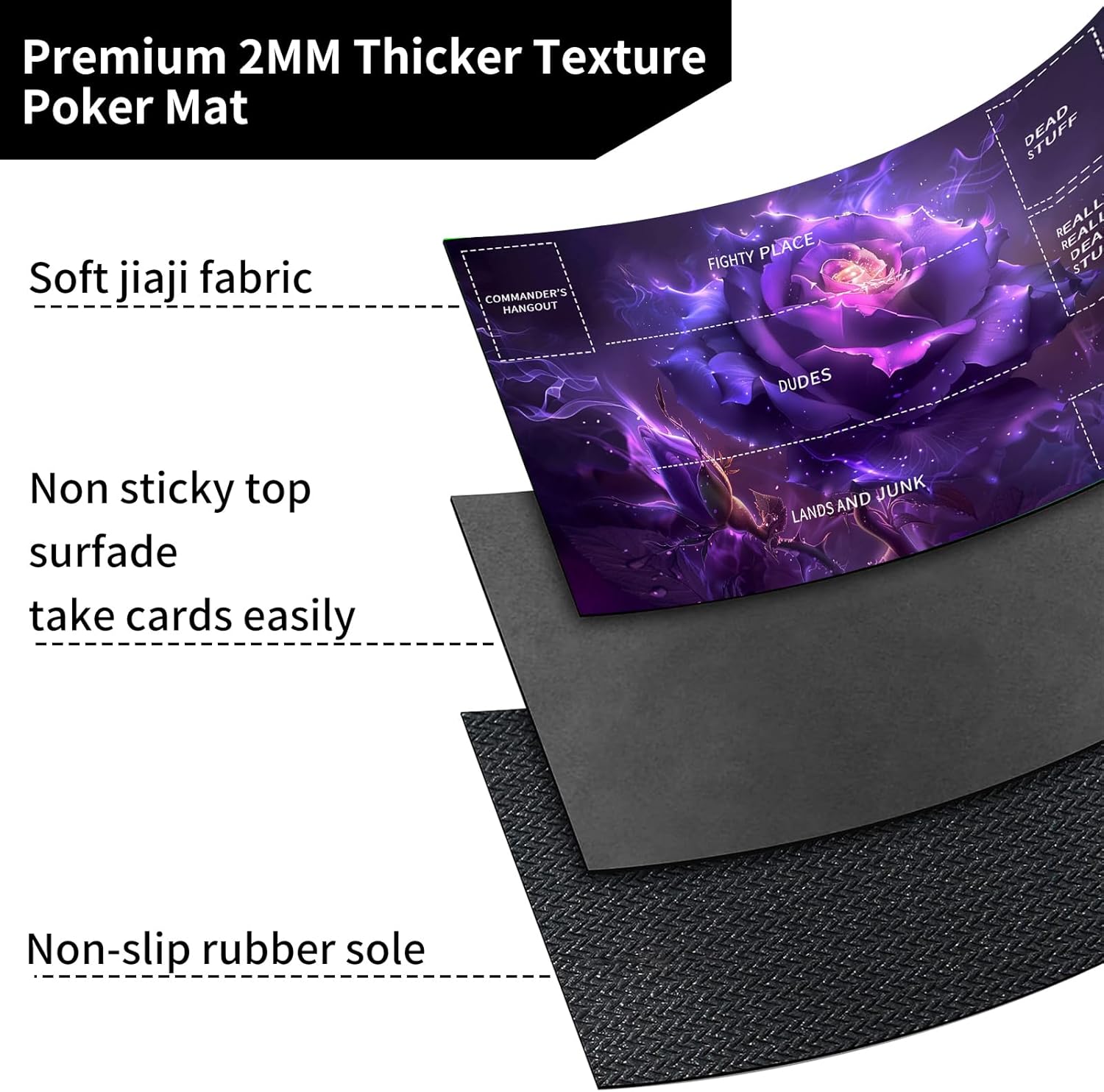 Playmat for MTG Stitched with Zones for MTG Card Game Playing, TCG and Board Game Mat for Cards-Mousepad Desk Mats, 24 x 14 inches-Purple Rose