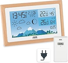 ADE Wireless Weather Station with Outdoor Sensor, Indoor and Outdoor Temperature with Weather Forecast, Hygrometer and Barometer, Radio Alarm Clock with 2 Alarm Times, Includes Battery and Power