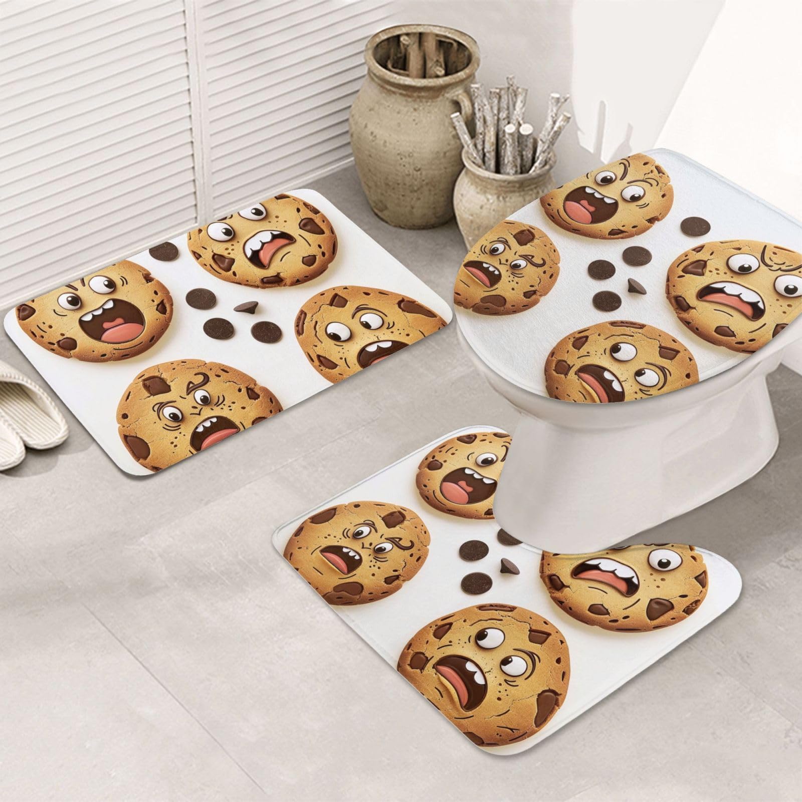 Tapis de bain flanelle lot de 3 pièces avec tapis contour et housse abattant WC