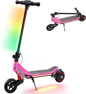 Elektroroller für Kinder, Faltbarer Kinderscooter für 6-14 Jahre mit LED-Anzeige, RGB-Lichter, bis zu 16 km/h, maximale Reichweite 12 km, Kick-to-Start, für Jungen und Mädchen
