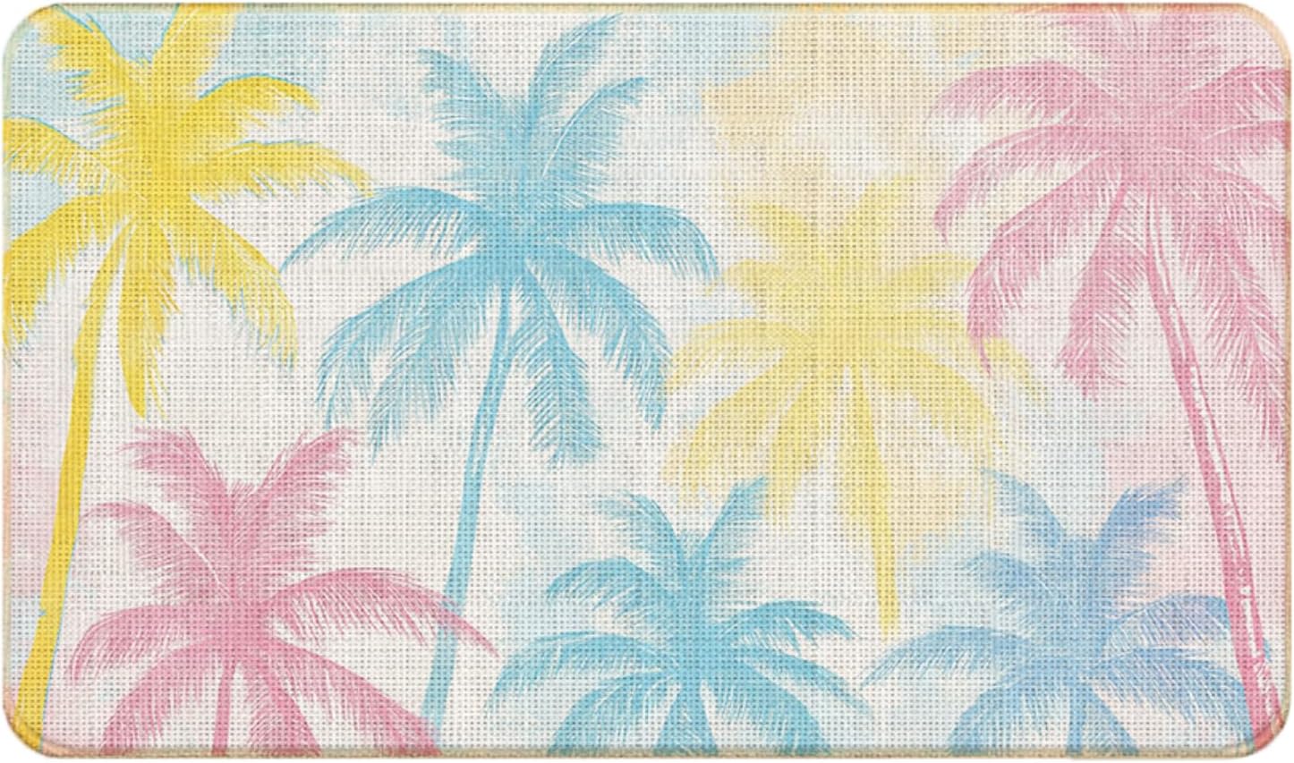 Chicimln Preppy Bathroom Decor Mat, Pink and Blue Striped Non-Slip Linen Doormat Outdoor Indoor Entrance, So Fresh and So Clean Welcome Mats Rugs for Girls Bathroom Washroom, 17x30 Inch