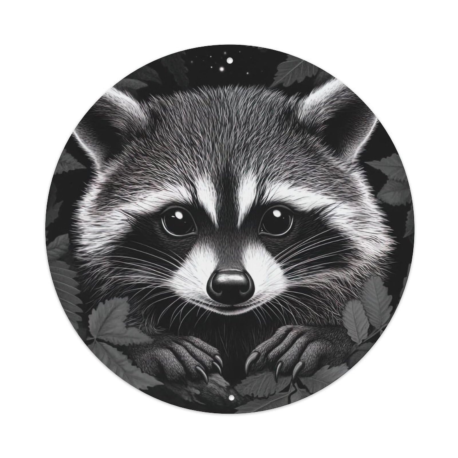 Animal Artwork Raccoon in The Grass Metal Tin Sign