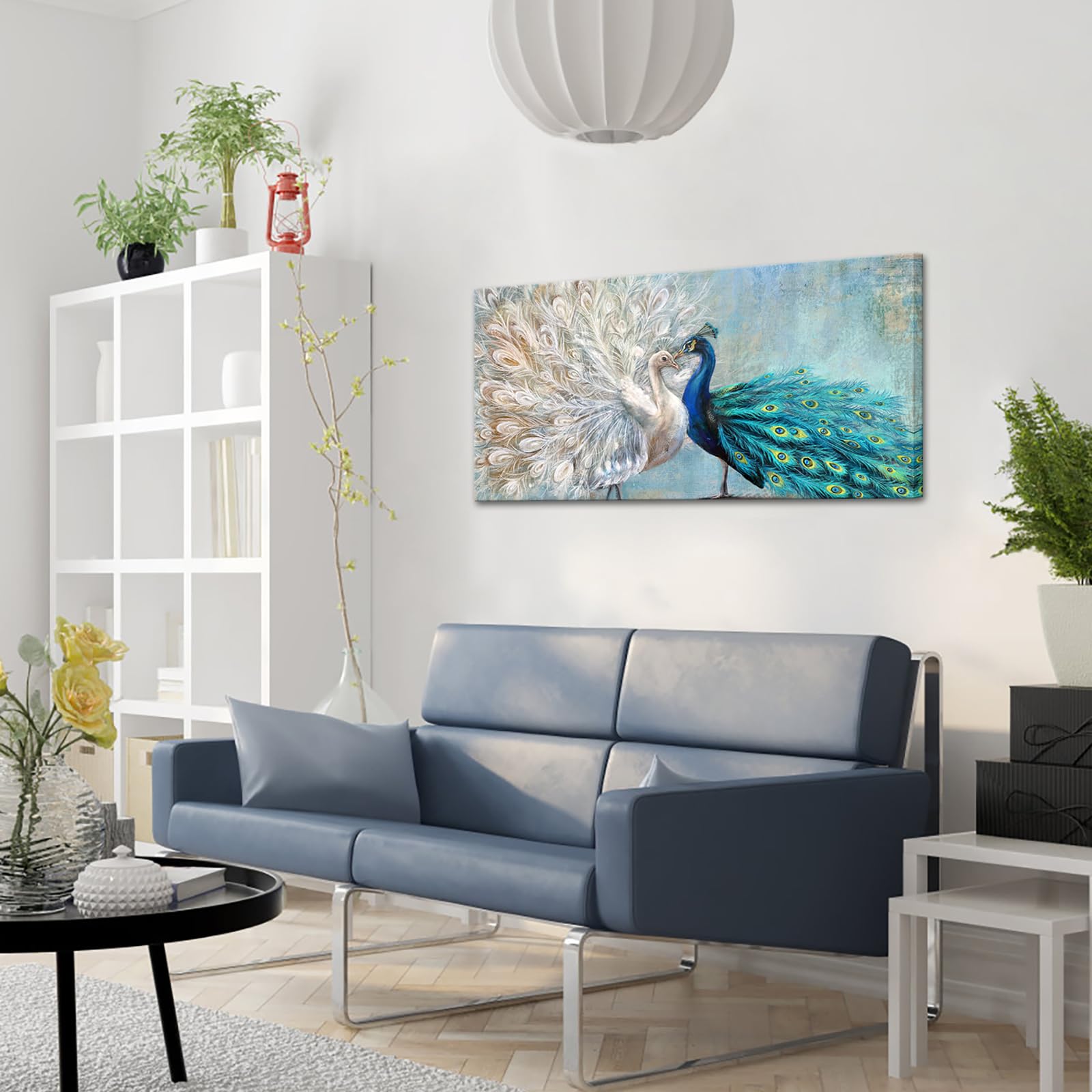 Amazon.com: sechars Large Peacock Canvas Wall Art Vintage Blue and