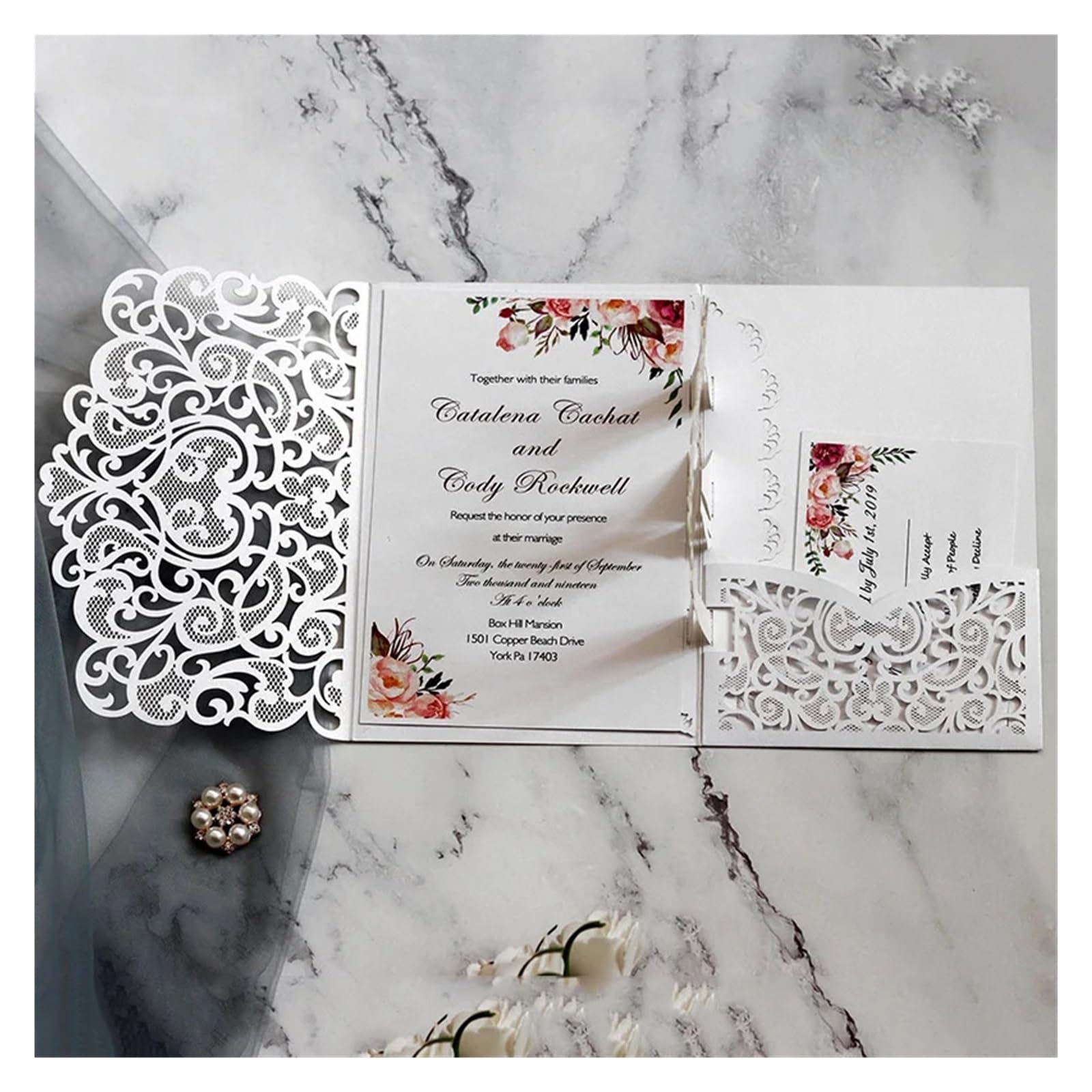 Hochzeitseinladungen Karte 25 stücke Laser Cut Hochzeitseinladungskarte 3D Dreifach Gefaltete Braut Und Bräutigam Spitze Grußkarte Hochzeitsfestbevorzugung Supplies(Only Mikin Cover)