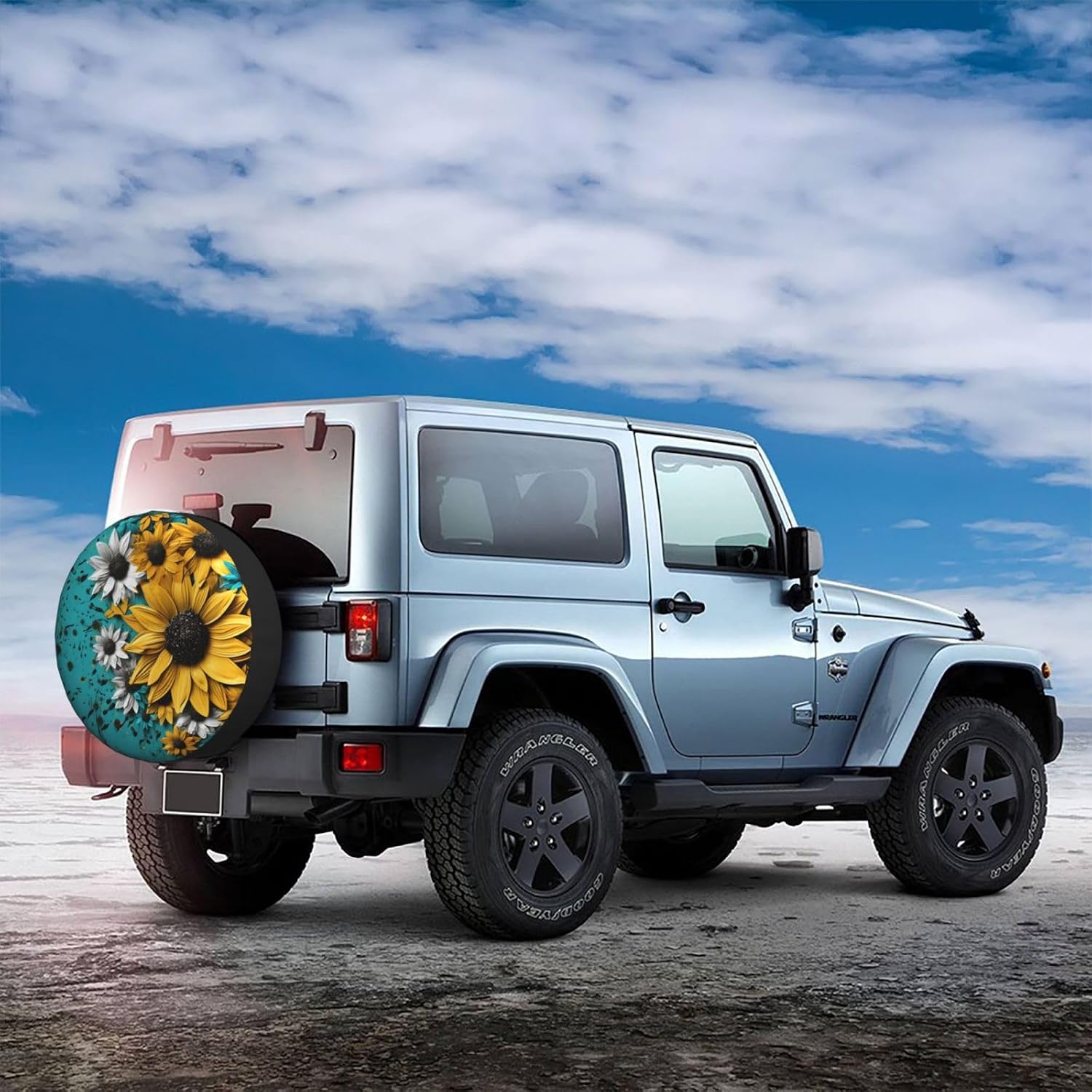 Spare Tire Cover Turquoise Teal Splash Sunflower Tire Cover 17 Inch Wheel Covers for Rv Trailer Jeep SUV Truck Camper Vehicles Dust-Proof Waterproof Tire Protectors