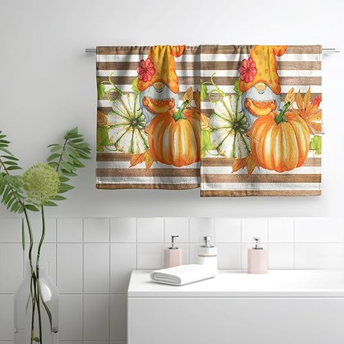 Miniatura 6 de Kwlegh Juego de 2 toallas de cocina de gnomo de otoño, vintage, de Acción de Gracias, calabaza, a rayas de madera, paños suaves y absorbentes, paños