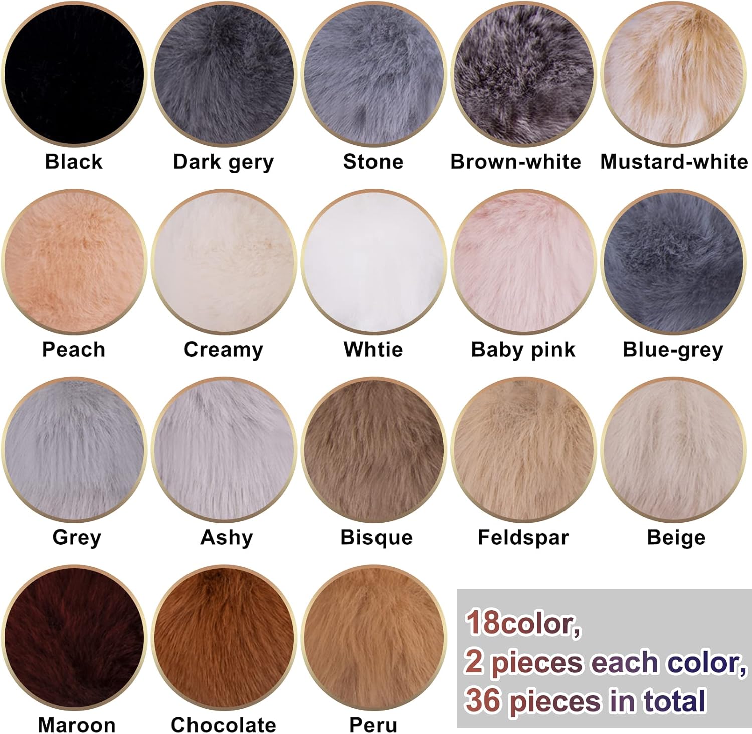 BQTQ 36 Pieces Faux Rabbit Fur Pom Pom Balls with Elastic Loop DIY Fluffy Pom Pom for Hats Beanie Shoes Scarves Gloves Bags Accessories(18 Soft Colors, 2 Pcs Each Color) - Image 2