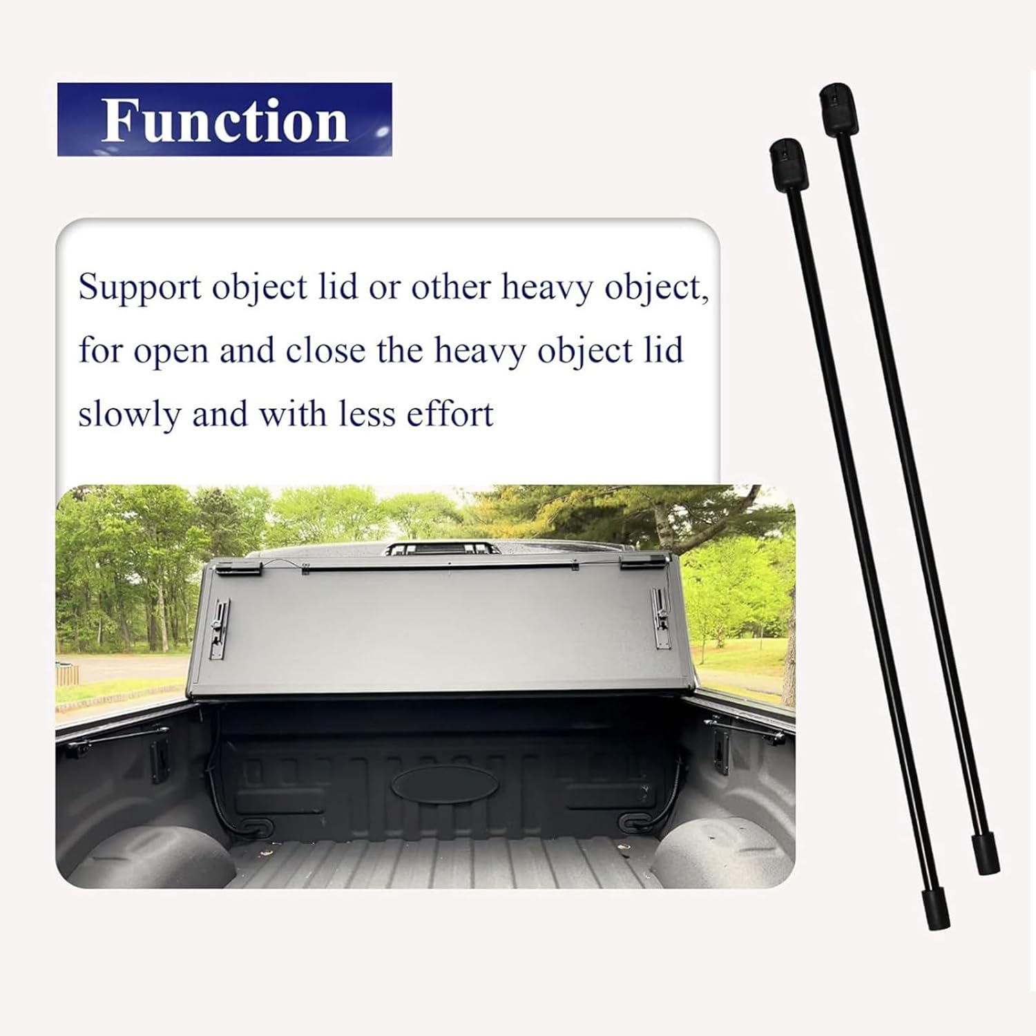 Replacement Lift Supports 281S0001 17.72in Tailgate Rods for Truck Bed Cover, Trailer Lid, Cargo Cover, 10mm Socket Black Pair, Set of 2 Lid Rod Deck Helper