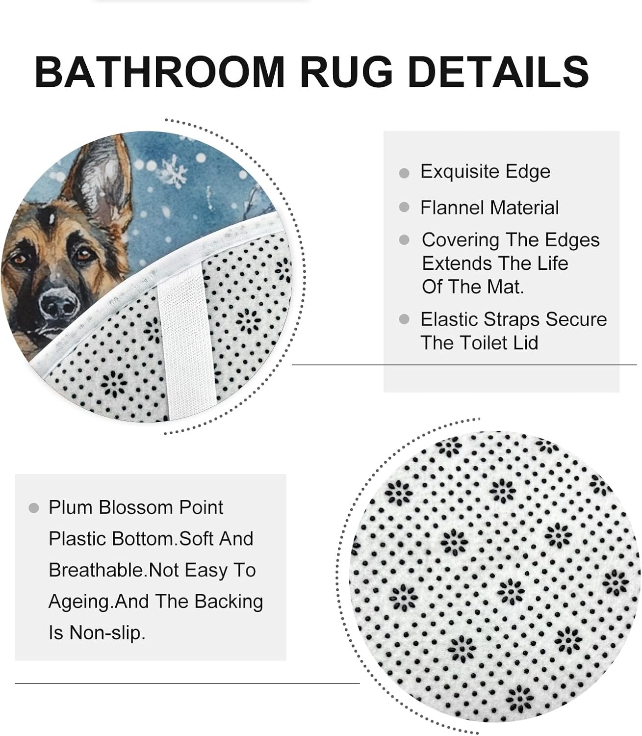 4PCS Christmas German Shepherd Dog Bathroom Accessory Sets with Non-Slip Rug, U Shape and Toilet Lid Cover Mat, Xmas Snowmen Tree Bathroom Fabric Decor-72''x72''