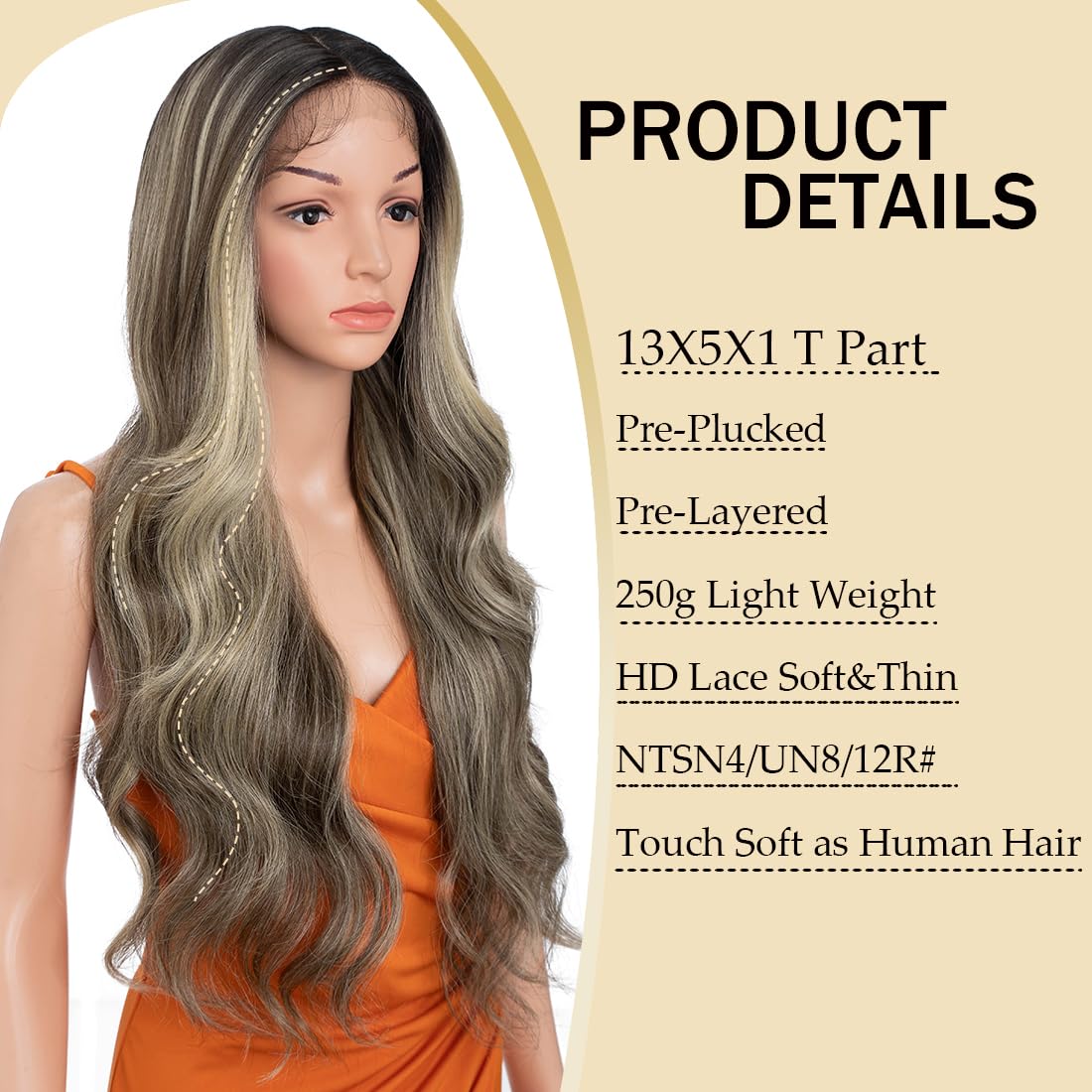 Skunk Stripe Wig Lace Front Wig Pre Plucked Ready to Wear HD Glueless 13X5X1 Synthetic Lace Front Wigs for Women 180 Density 30inch - Image 3