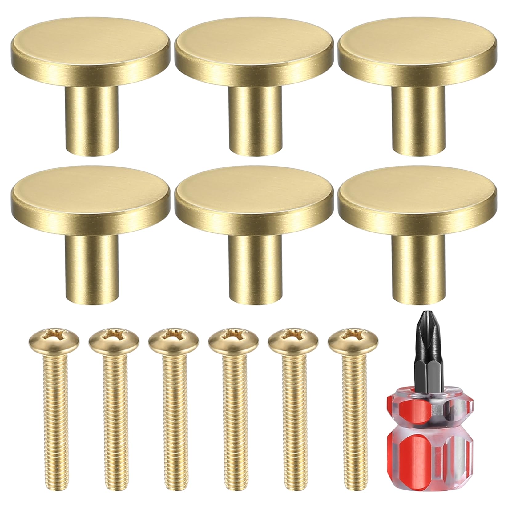 6 Pcs Solid Brass Door Knobs, Round Cabinet Knobs, Single Hole Cupboard Door Handles, Small Pull Knobs Hardware with Screws for Wardrobe Door, Dresser Drawer, Kitche, Home Dcoration(1.1 * 0.79 in)