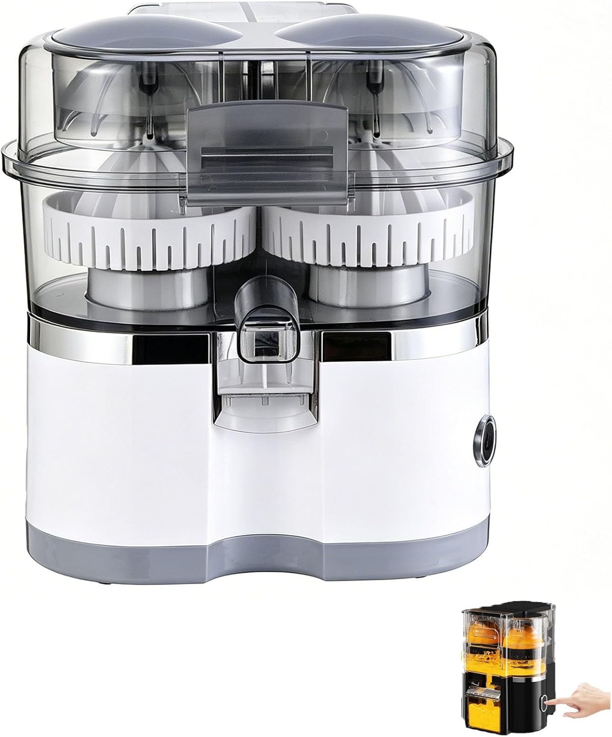 Automatic Dual Orange and Lemon Squeezer with Power Cord & Cleaning Brush, Dual-Head Automatic Citrus Juicer, Electric Orange Juicer Machine with Built-in Cutter and Cleaning Brushs (Black)