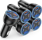 65W Chargeur de téléphone de voiture USB C, paquet de 5 4-Port Adaptateur pour allume-cigare, 12V USB C Adaptateur de voiture rapide de type C, Accessoires de voiture pour iPhone 17 16 15 14 13 12 Pro Max,Galaxy, pixels,iPad,Android