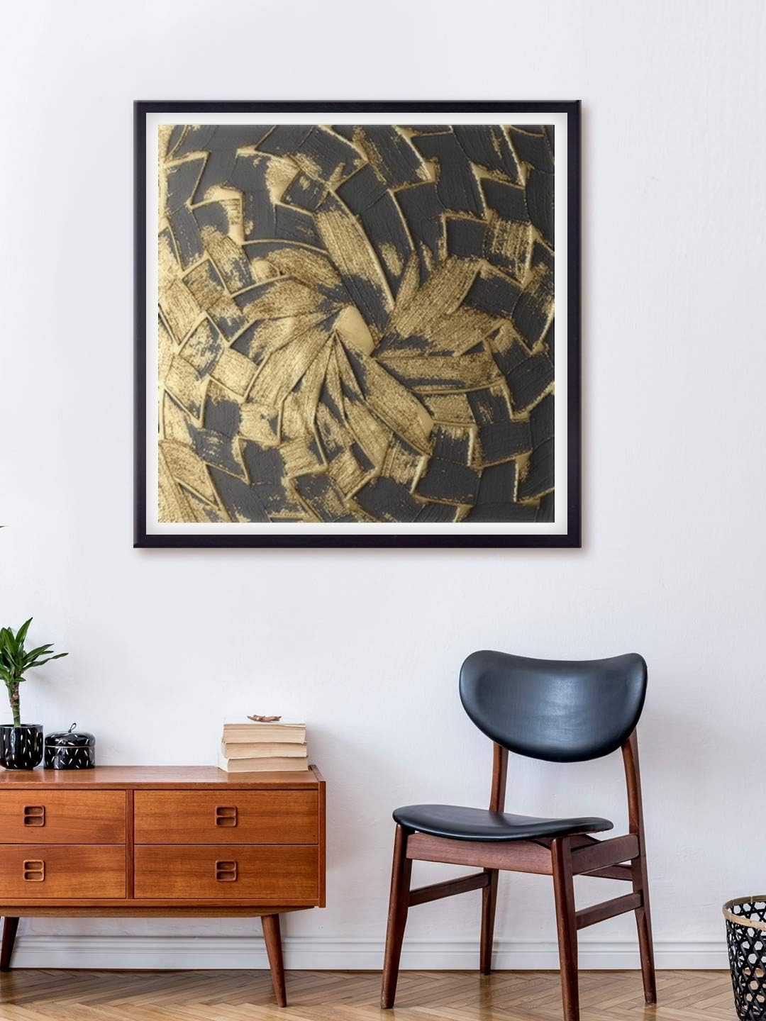 999STORE golden flower abstract printed canvas painting (Canvas_24X24 Inch_Gold) BLFrames054