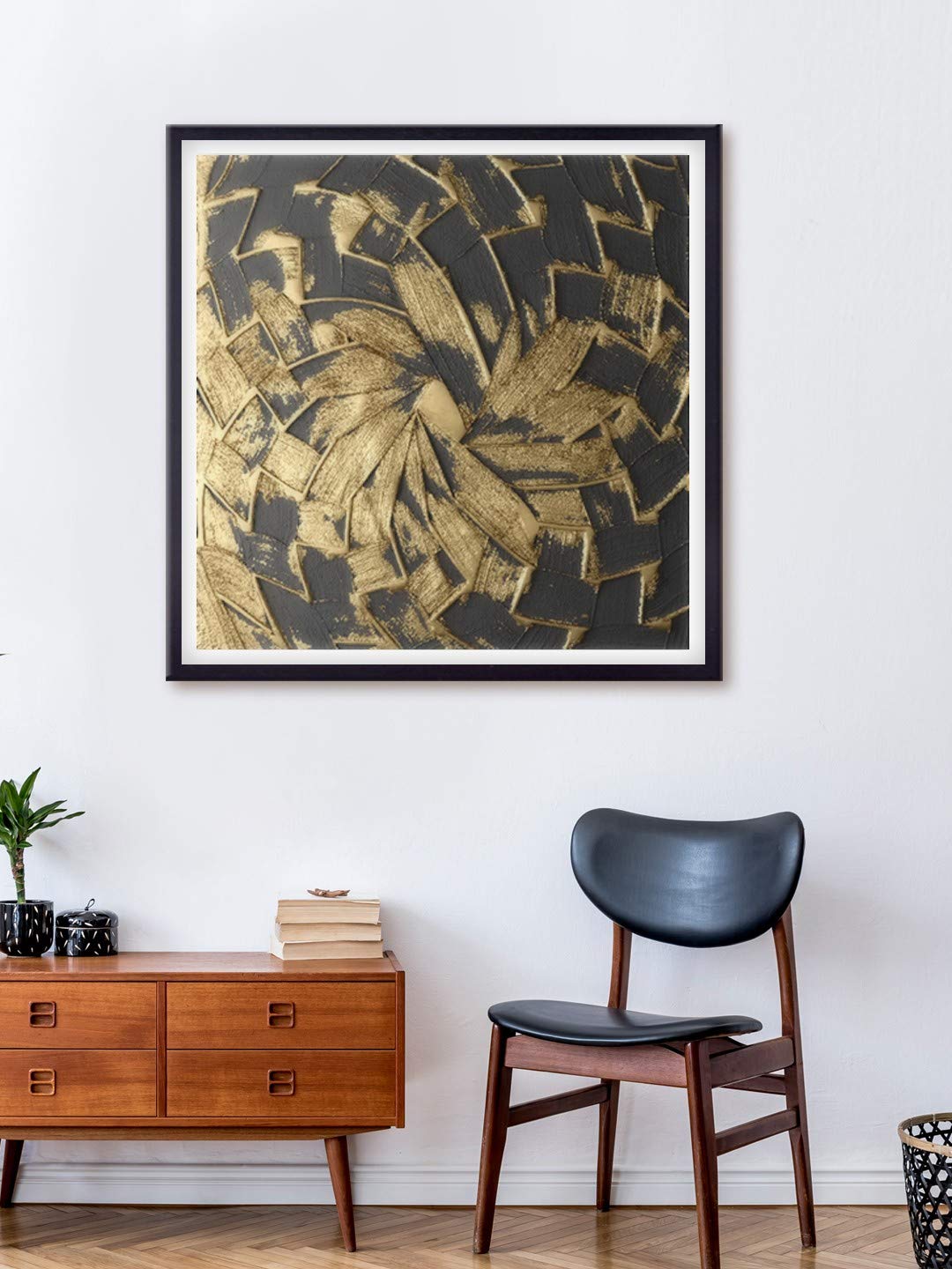 999STORE golden flower abstract printed canvas painting (Canvas_24X24 Inch_Gold) BLFrames054
