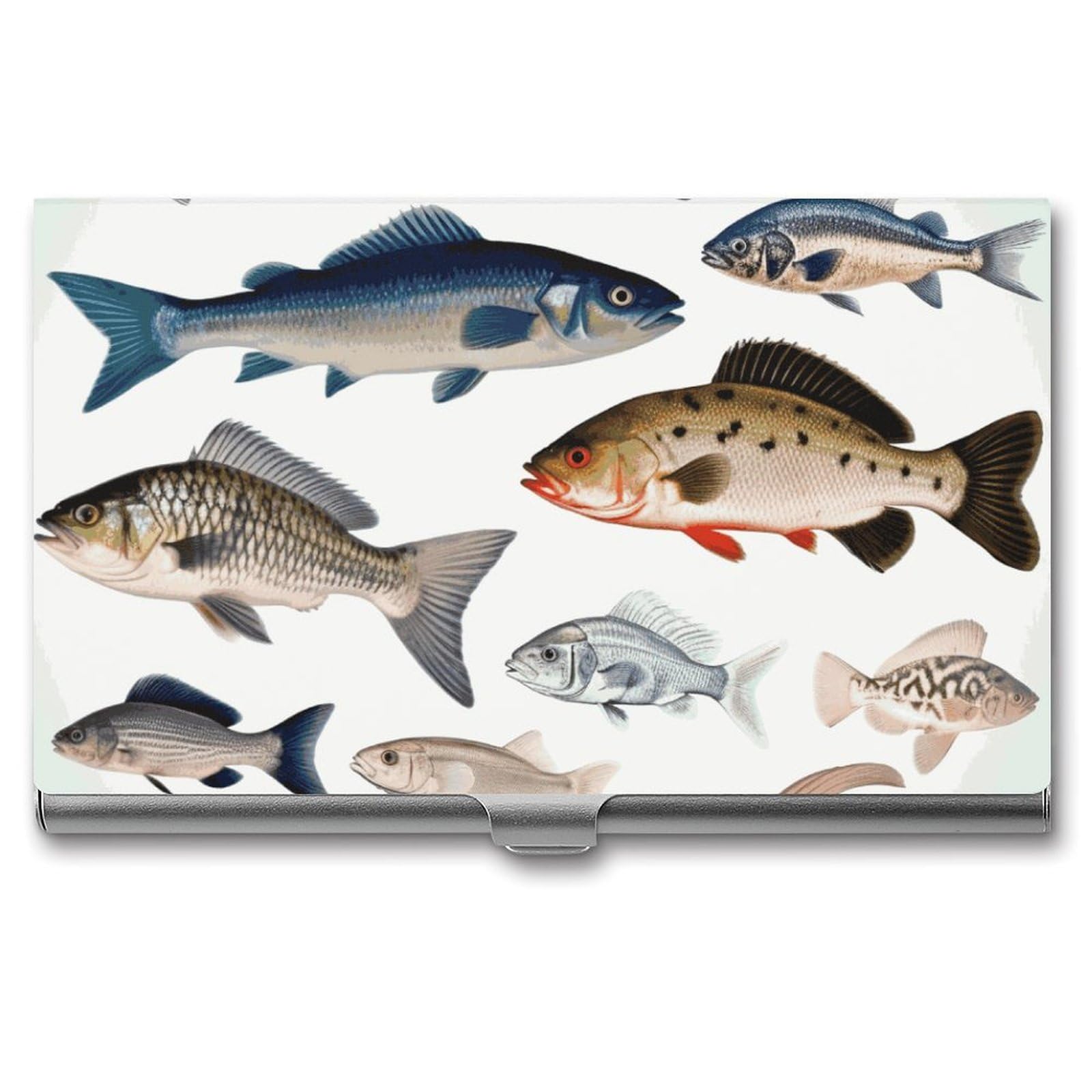 DWVTSLH Different Fish Business Card Holder, Slim Portable Metal Business Card Case Pocket Wallet Professional Name Cards Holder for 22-30 Cards, Credit Card ID Case/Holder for Men Women