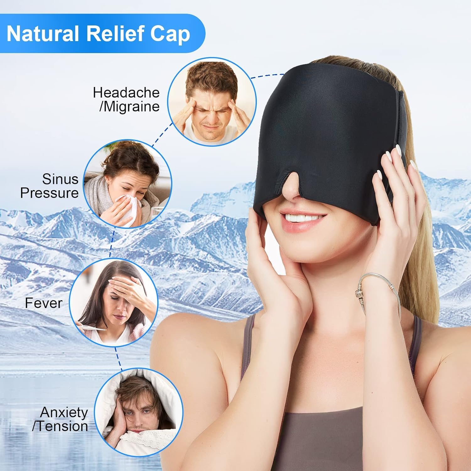 Migraine Relief Cap & LI4 Acupressure Point Clip for Headache & Tension Relief - Hot & Cold Therapy - Black — Amazon image 6