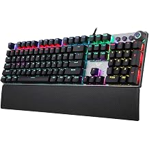 Gaming Mechanical Keyboard, 104 Keys, Blue Switch, Wired USB Keyboard with Removable Wrist Rest, RGB Large Gaming Mouse Pad Suitable for PC Player
