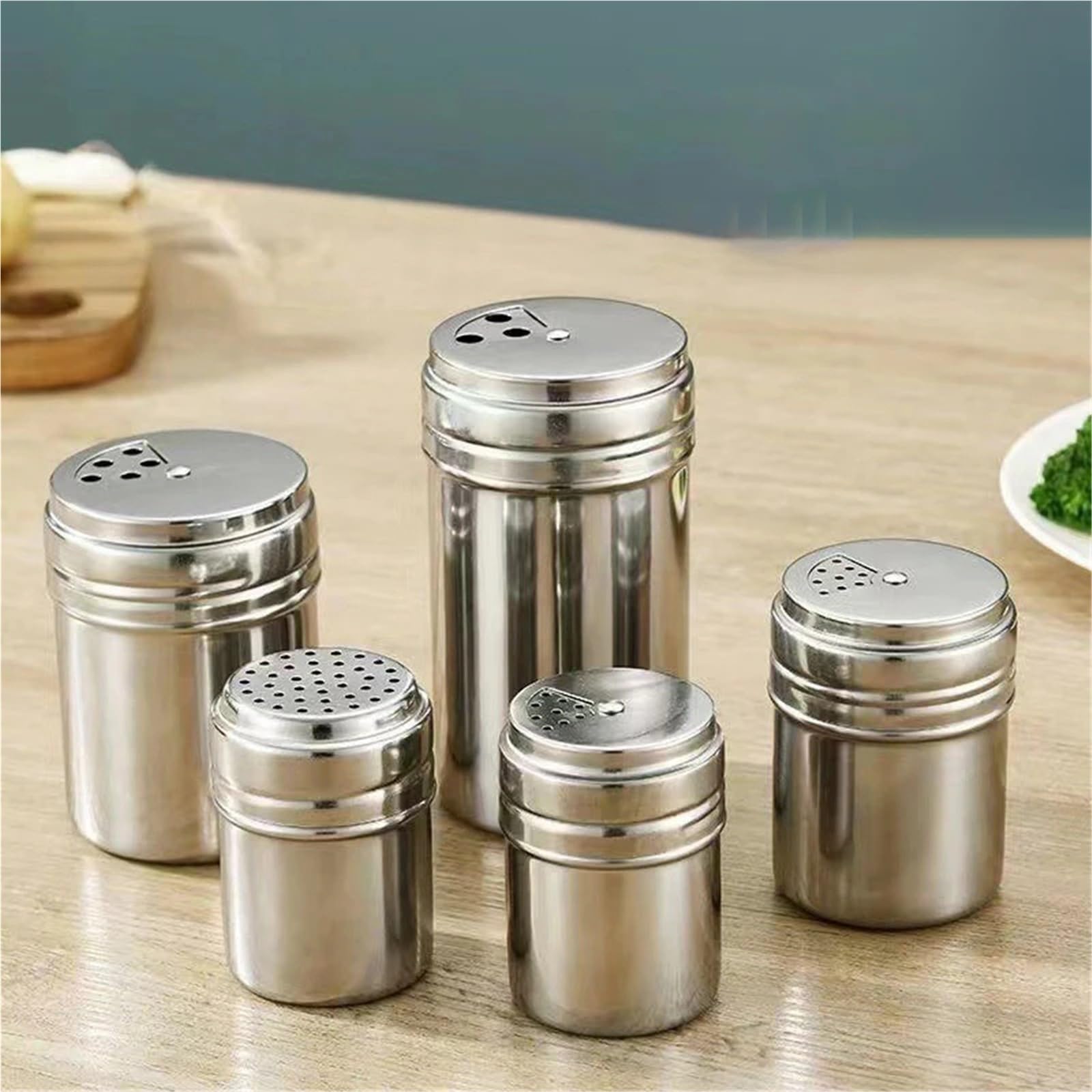 Juego de tarros Especias Acero Inoxidable 2 Piezas para Casa | Contenedor de condimentos, organizador de cocina, sal, pimienta, barbacoa, tarro de azúcar, botellas con sabor(5X7CM-B)