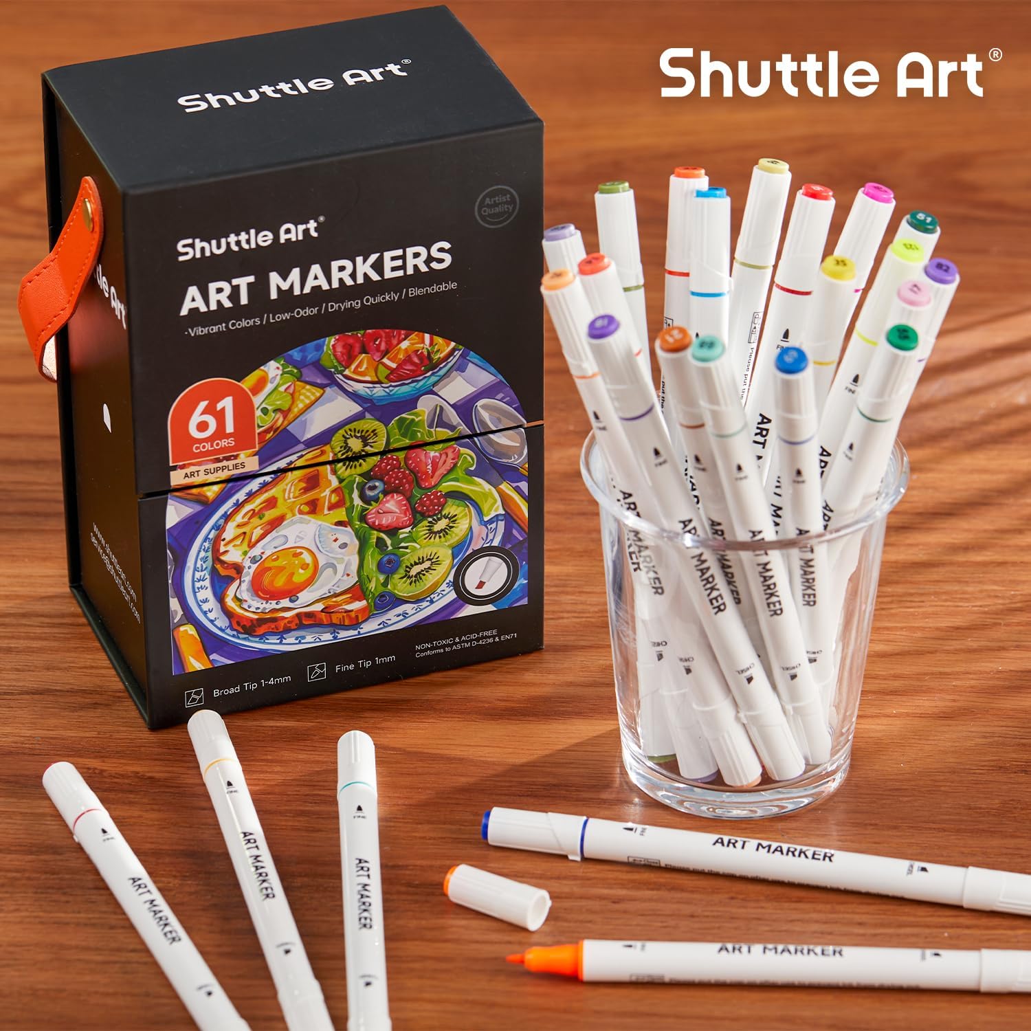 Shuttle Art 61 Colors Alcohol Markers, 60 Colors Dual Tip Art Marker Set Plus 1 Colorless Blender with Marker Case Perfect for Illustration Students Adult Coloring Sketching - Image 6
