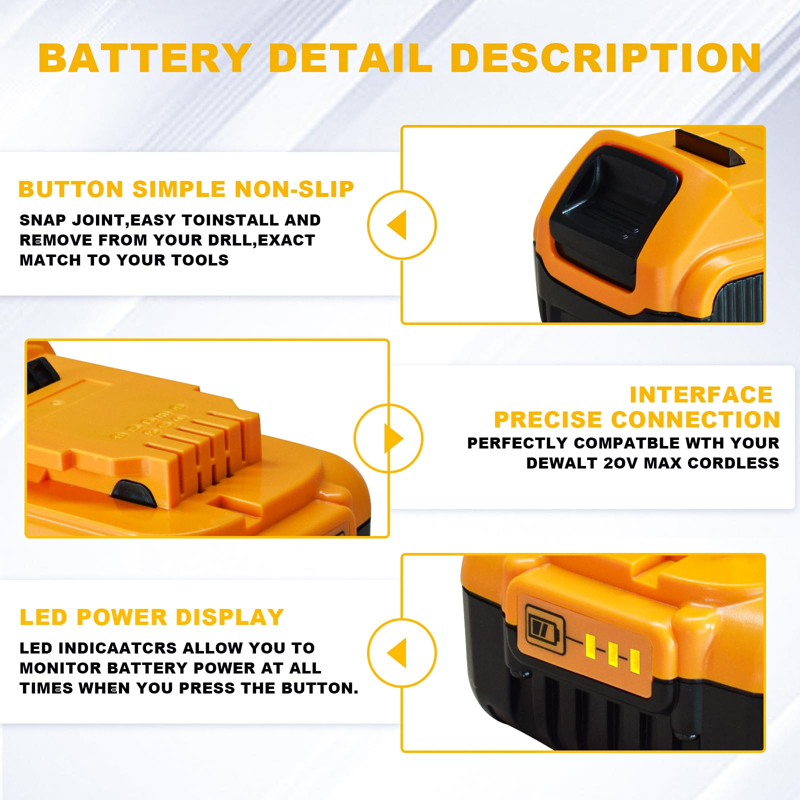Paquete de 1 batería de repuesto de 5,0 Ah compatible con Dewalt 20 V DCB200 DCB201 DCB204 DCB207 DCD/DCF/DCG serie herramientas eléctricas inalámbricas+cepillo