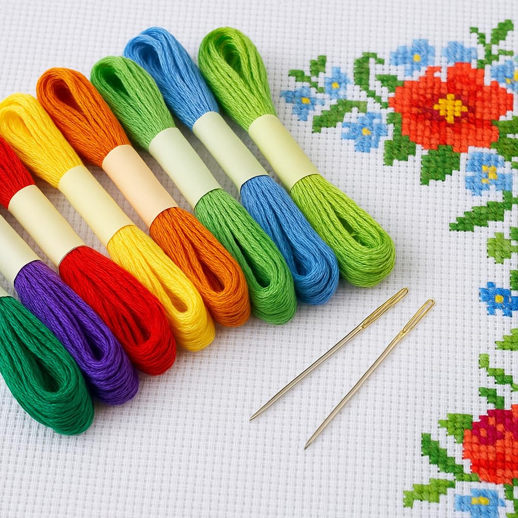 KAMACA Kit da ricamo, tovaglia a punto piatto con motivo floreale, tela prestampata incl. filo da ricamo, schema di ricamo e istruzioni, kit da ricamo fai da te per adulti (Iris e Farfalle MD 80 x 80