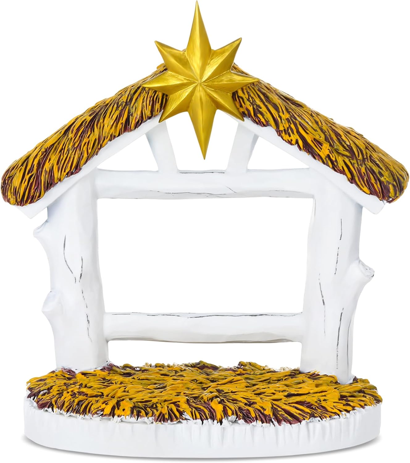 Roshtia Nativity Manger Nativity Creche Stable Jesus Birth Scene Resin Christmas Stable Christmas Set Without Figurines for Holiday Xmas Home Decor Religious Gift Collection(9.8''x8.6'')
