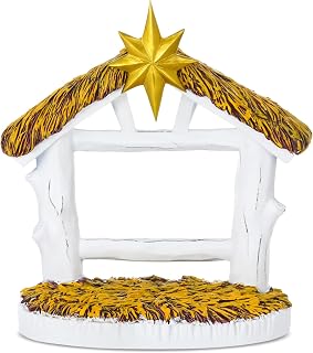 Roshtia Nativity Manger Nativity Creche Stable Jesus Birth Scene Resin Christmas Stable Christmas Set Without Figurines for Holiday Xmas Home Decor Religious Gift Collection(9.8''x8.6'')
