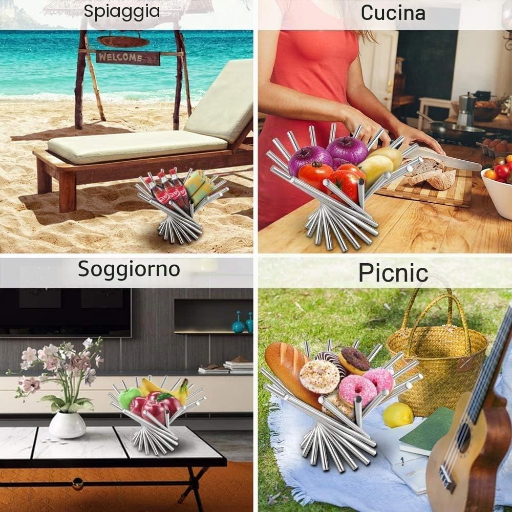 Ciotola per Frutta per Bancone Della Cucina, Grande Cesto di Frutta Morden Supporto per Tavolo Centrotavola Ciotole Decorative per Frutta in Acciaio Inox Supporto per Frutta Creativo Decorazione