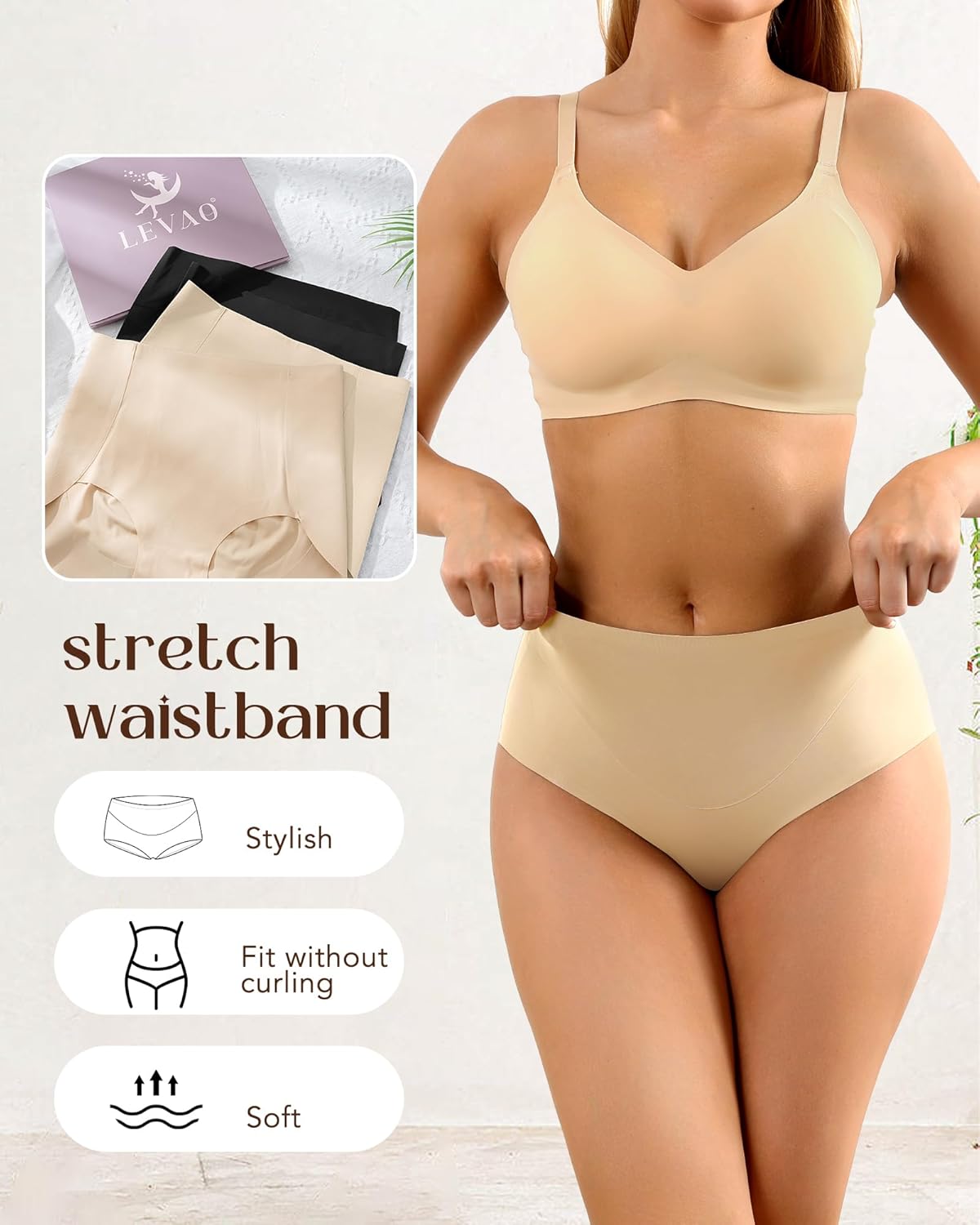 LEVAO Womens Underwear High Waist Seamless Briefs Full Coverage No Show Ladies Panties 4 Pack S-XXL - Image 4