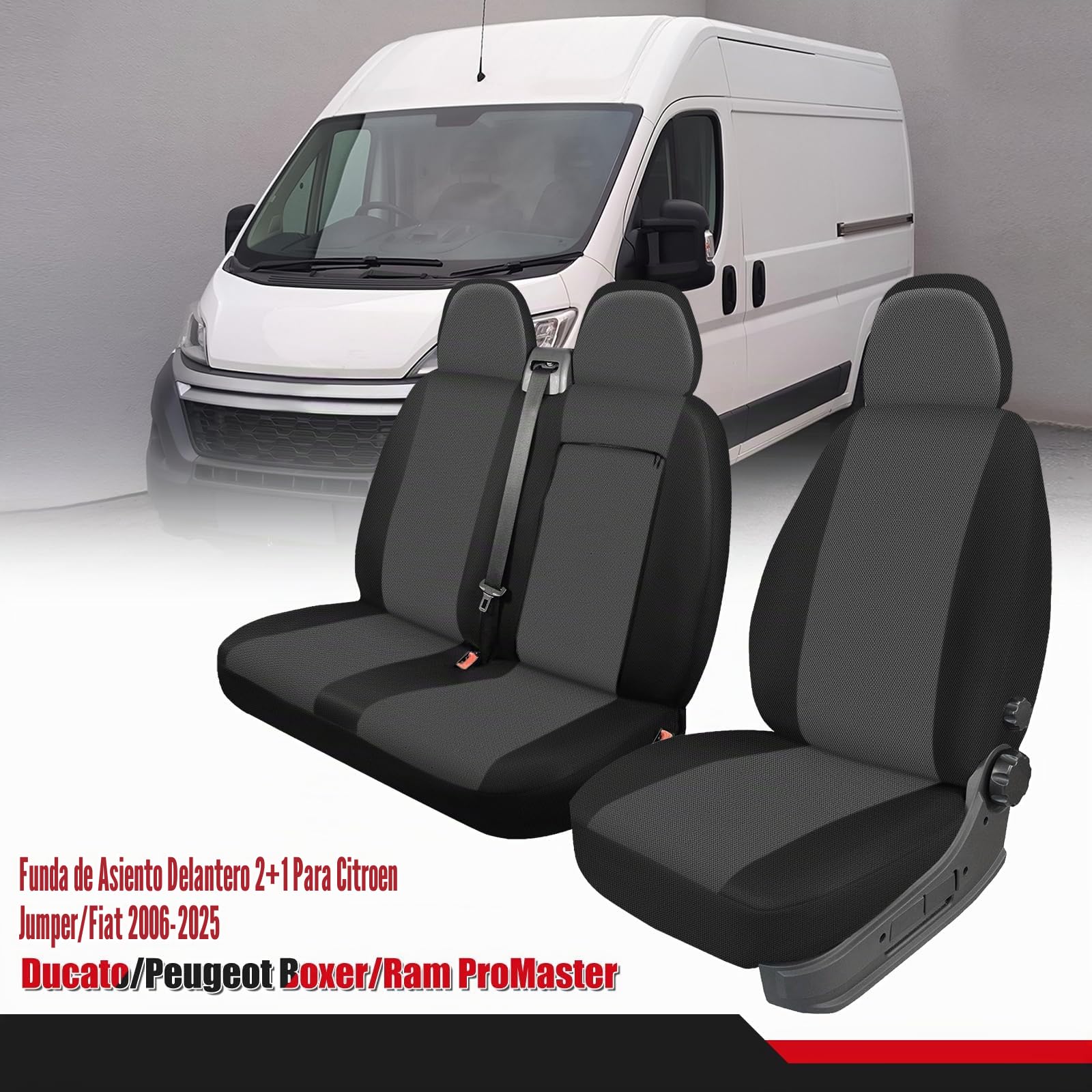 Fundas Asientos Coche para 2006-2025 Fiat Ducato Citroen Jumper- 2+1 Funda Asiento Coche Delantero Funda Silla Coche Protector Asiento Coche, Negro y Gris Oscuro | Fundas para asientos de coche, color negro y gris oscuro