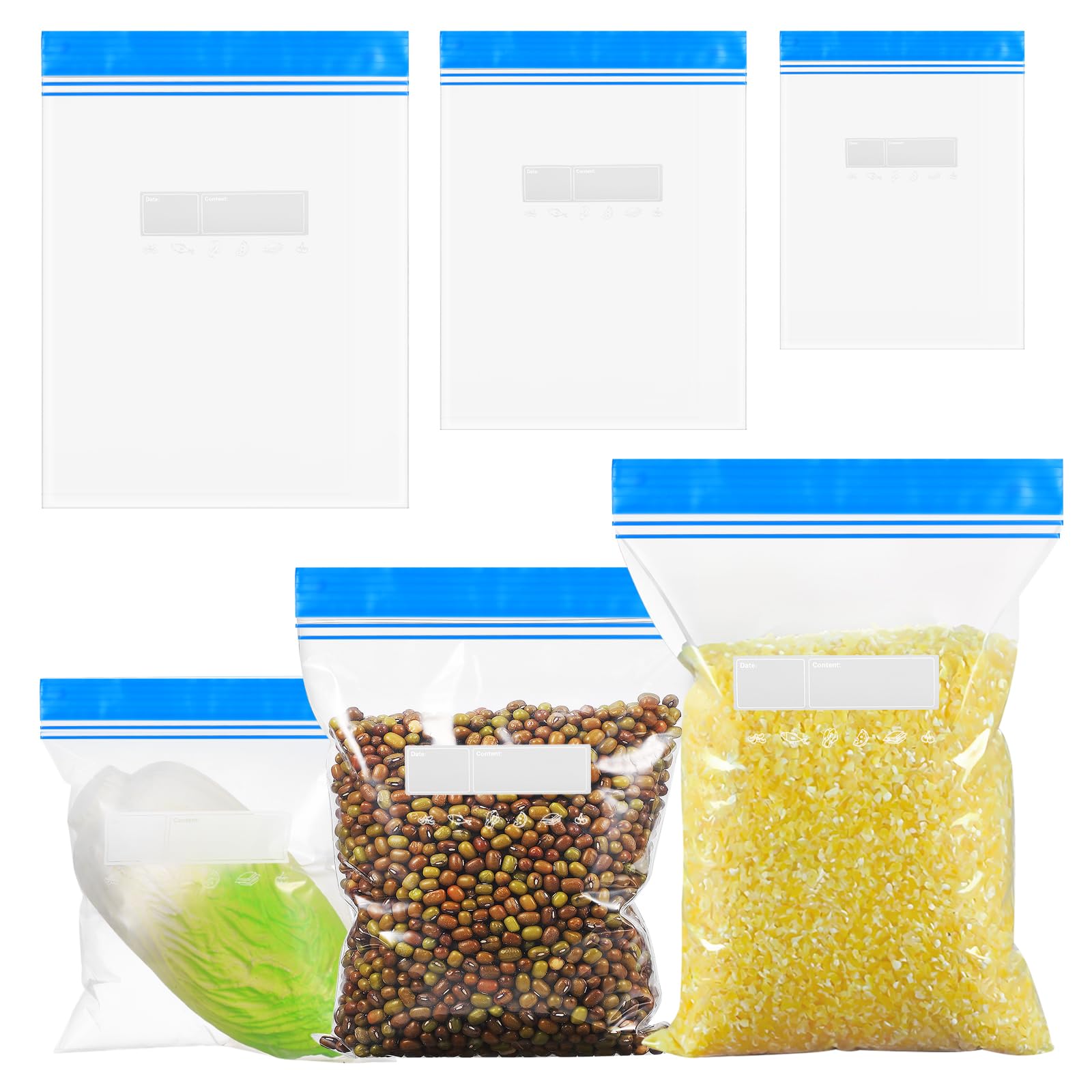 70 Pcs Freezer Bags, Zip Lock Bags, Reusable Sandwich Bagss, Food Storage Bagss, Ziplock Bag for Vegetables, Fruits, Meat, Grains, Foods(3 Sizes)