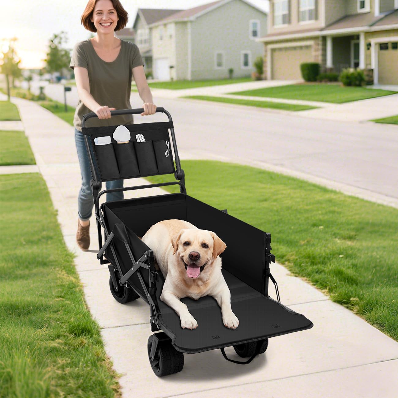 Carrello per cani di taglia grande, pieghevole, per cani di taglia media e grande, con portellone, fino a 72,6 kg (nero, senza tetto)