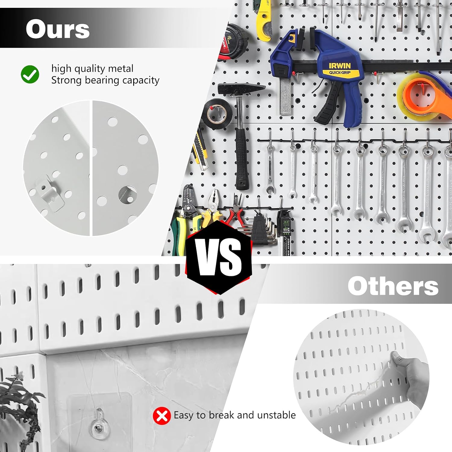 Pegboard Smith 16x16 inch Wall Organizer Pegboard Panels, Gray Metal Pegboard for Tool Storage, Workbench Tools Organization Peg Board (2 PCS, Grey) image 3