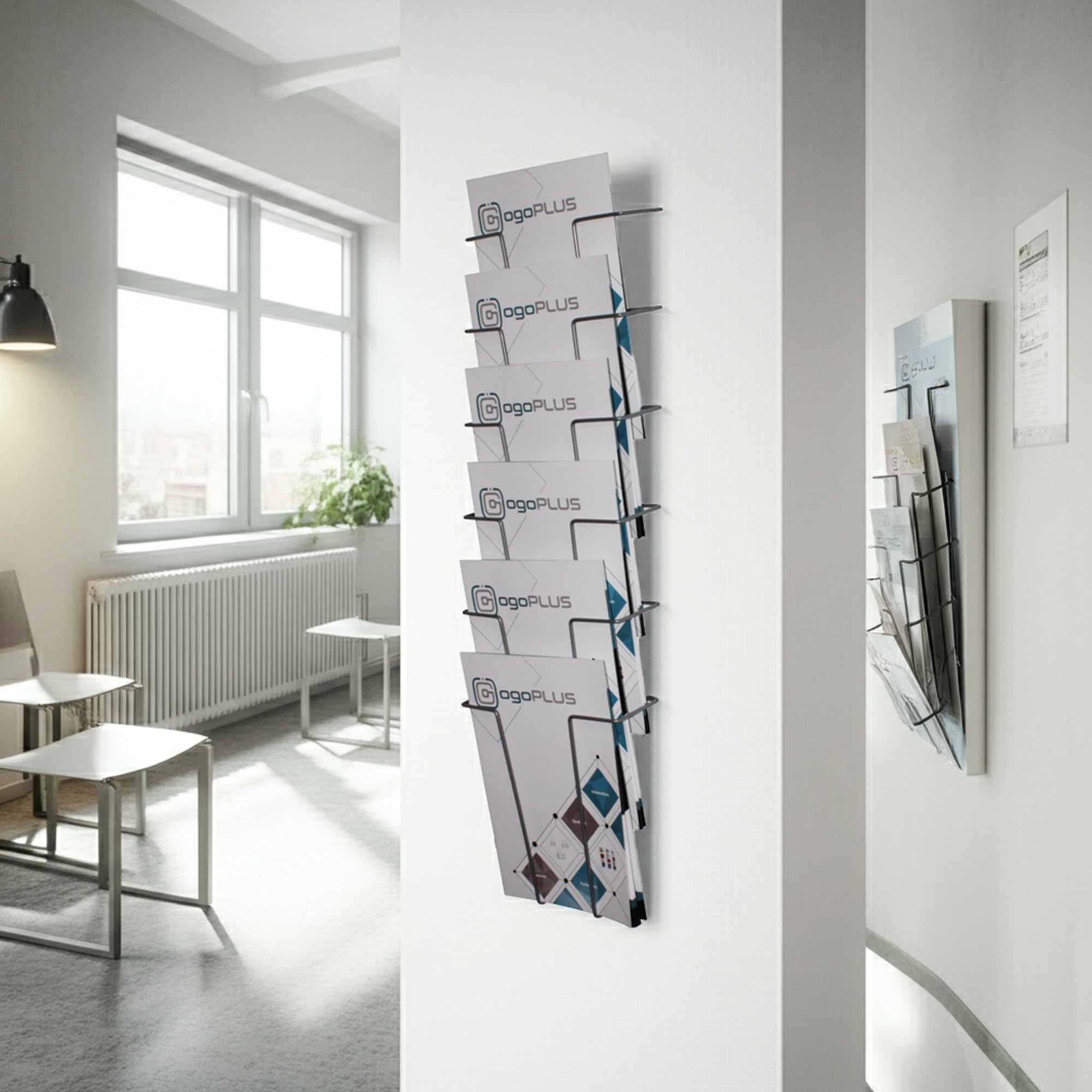 6 Fach Din A4 Hochformat Wandprospekthalter / Metall Prospektständer Flyer-Ständer Werbung, Wand-Aufsteller Büro Praxis