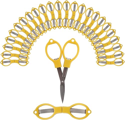 JubileeYarn - Juego de tijeras plegables compactas y portátiles, color amarillo, veinticuatro pares