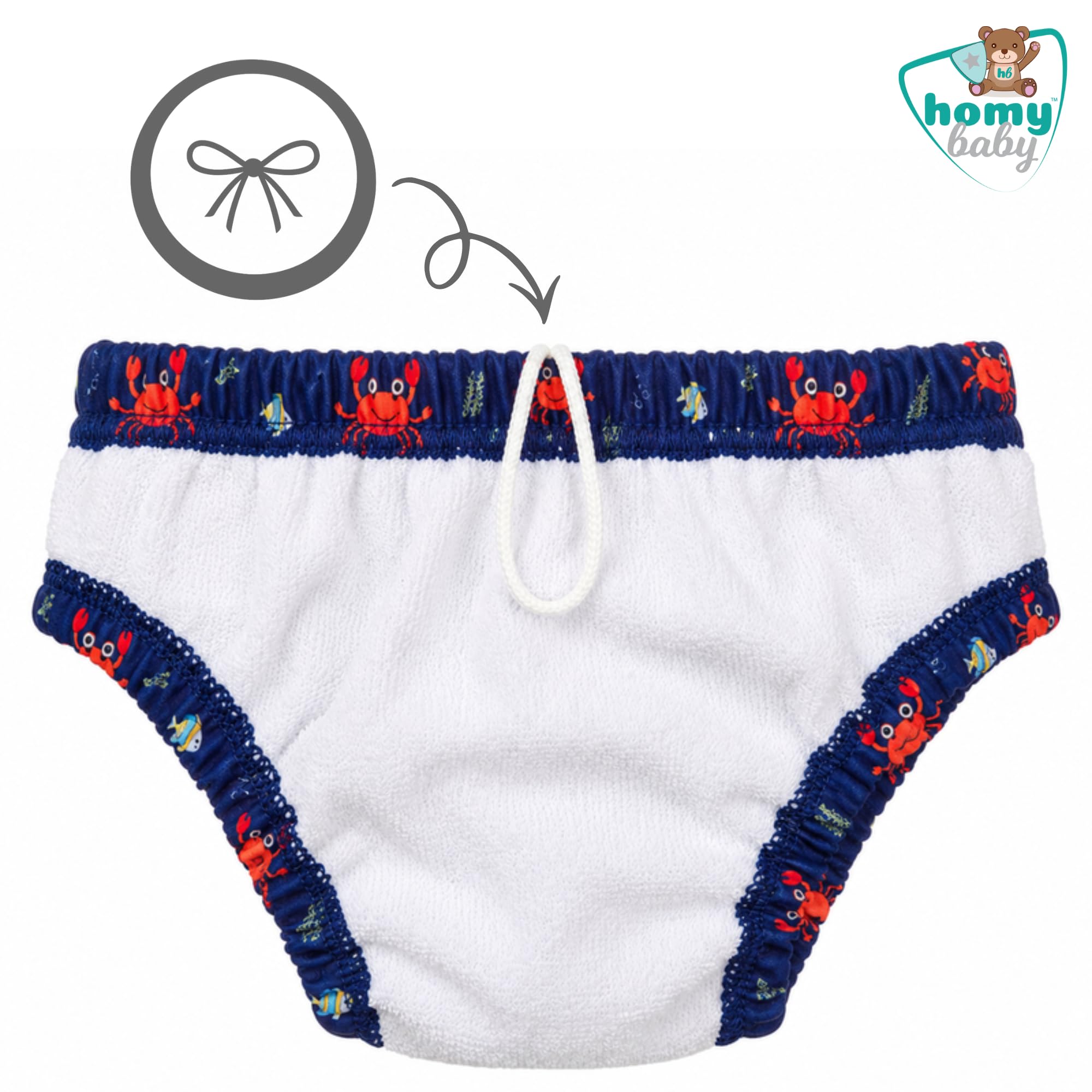 HOMYBABY® Maillots de Bain Couches Lavables Réutilisables Bébé – Culotte de Bain Dès 6 Mois – Couche de Bain Bébé Lavable – Culotte d’Apprentissage Natation (Crabes, + 24 mois)