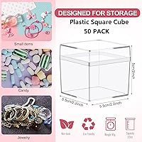 Vista 2 de Leinuosen 50 cajas de plástico acrílico transparente de 2 x 2 x 2 pulgadas con tapa, recipientes cuadrados para dulces para recuerdos de fiesta