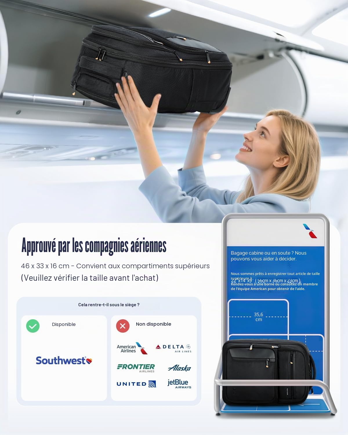 Sac à Dos à roulettes - pour Ordinateur Portable 15,6 Pouces pour Adultes avec roulettes Sac à Dos pour Ordinateur Portable résistant à l'eau, approuvé par Les autorités aériennes
