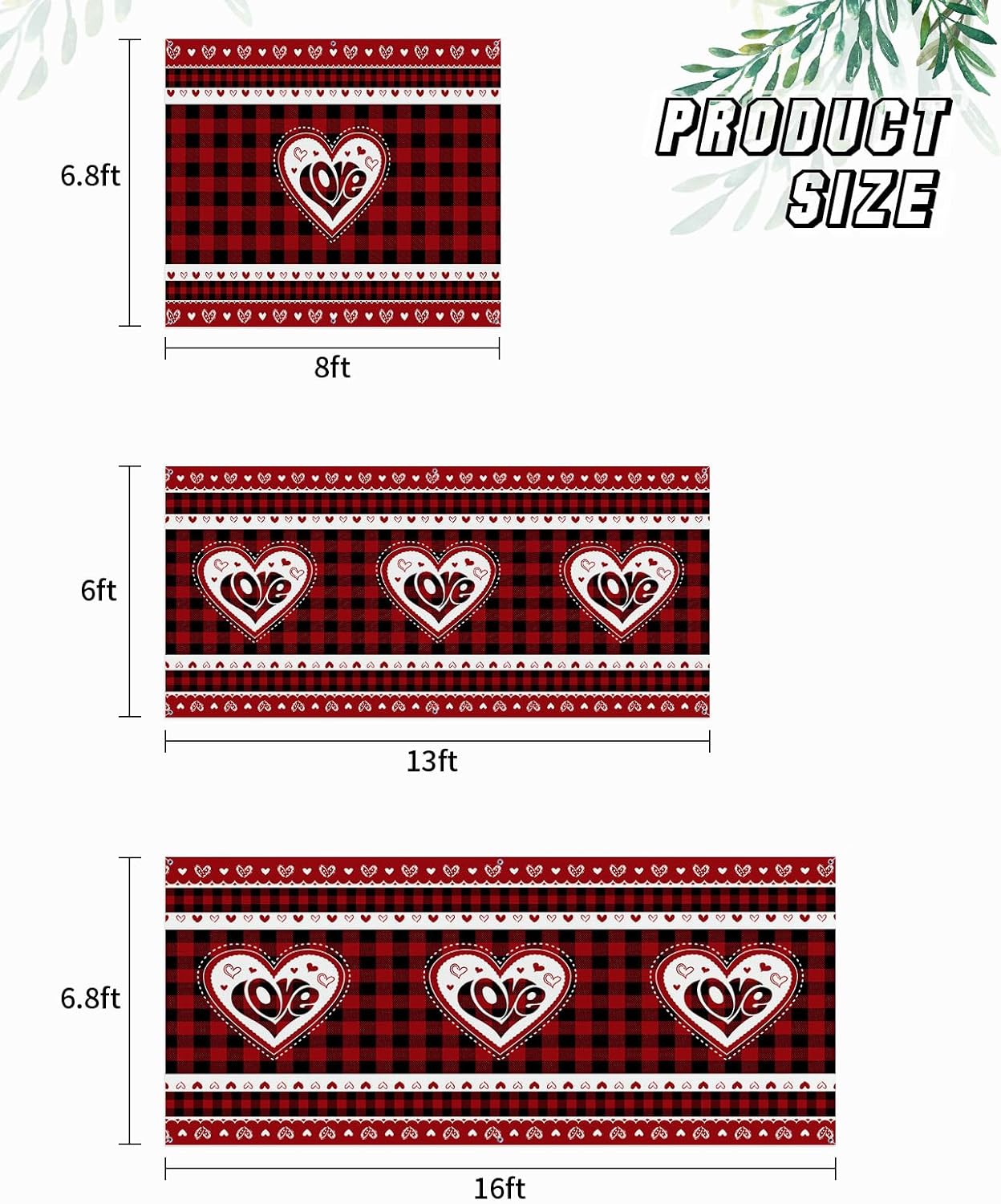 Garage Door Banner Cover, Valentine's Day Love Heart Black Red Buffalo Plaid 7ft x 16ft Garage Banner Backdrop, Garage Door Decorations Indoor Outdoor for Holiday Party Yard