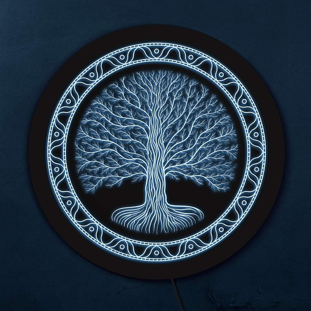 The Geeky Days Druidic Yggdrasil Tree of Life LED Color Changing Light Neon Sign Celtic Style Logo Viking Norse Pagan Mythology Gothic Talisman Lighting Wall Decor