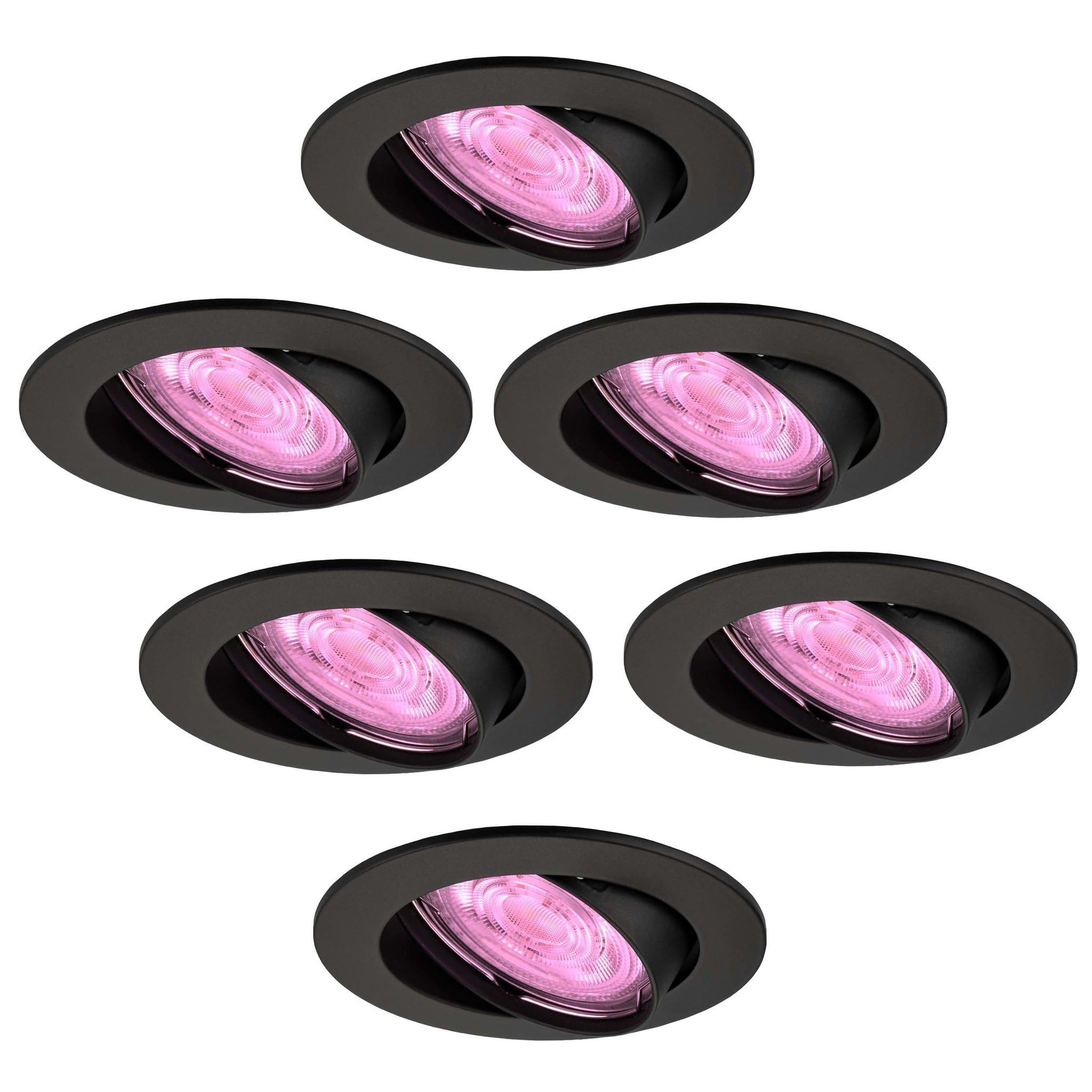 Ledvion LED Einbaustrahler 6er Set Rund Schwarz RGB dimmbar smart | Fuer trockene Innenraeume wie Wohnzimmer Kueche und Flur; Farbe und Helligkeit per App oder Smart Steuerung einstellbar