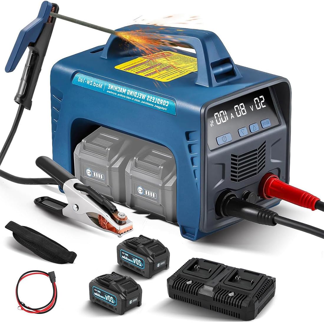 Saldatrice a Elettrodo a Batteria, 160A Saldatrice Portatile, Saldatrice Arc MMA DC, Saldatrice Senza Fili, con Avviamento a Caldo, Forza D'arco Anti-Incollamento