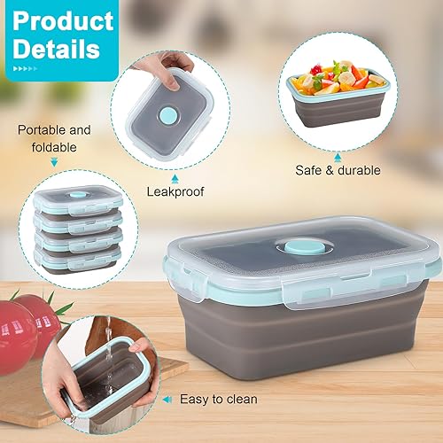 Miniatura 3 de Mifoci Paquete de 12 cuencos plegables a granel con tapas a prueba de fugas, recipientes rectangulares de silicona de 17 onzas para almacenamiento