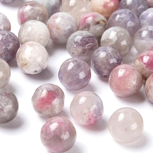 Miniatura 109 de BEEFLYING 100 cuentas de piedra de turmalina negra natural de 0.315 pulgadas (0.315 in), piedras preciosas redondas sueltas con hilo de cristal