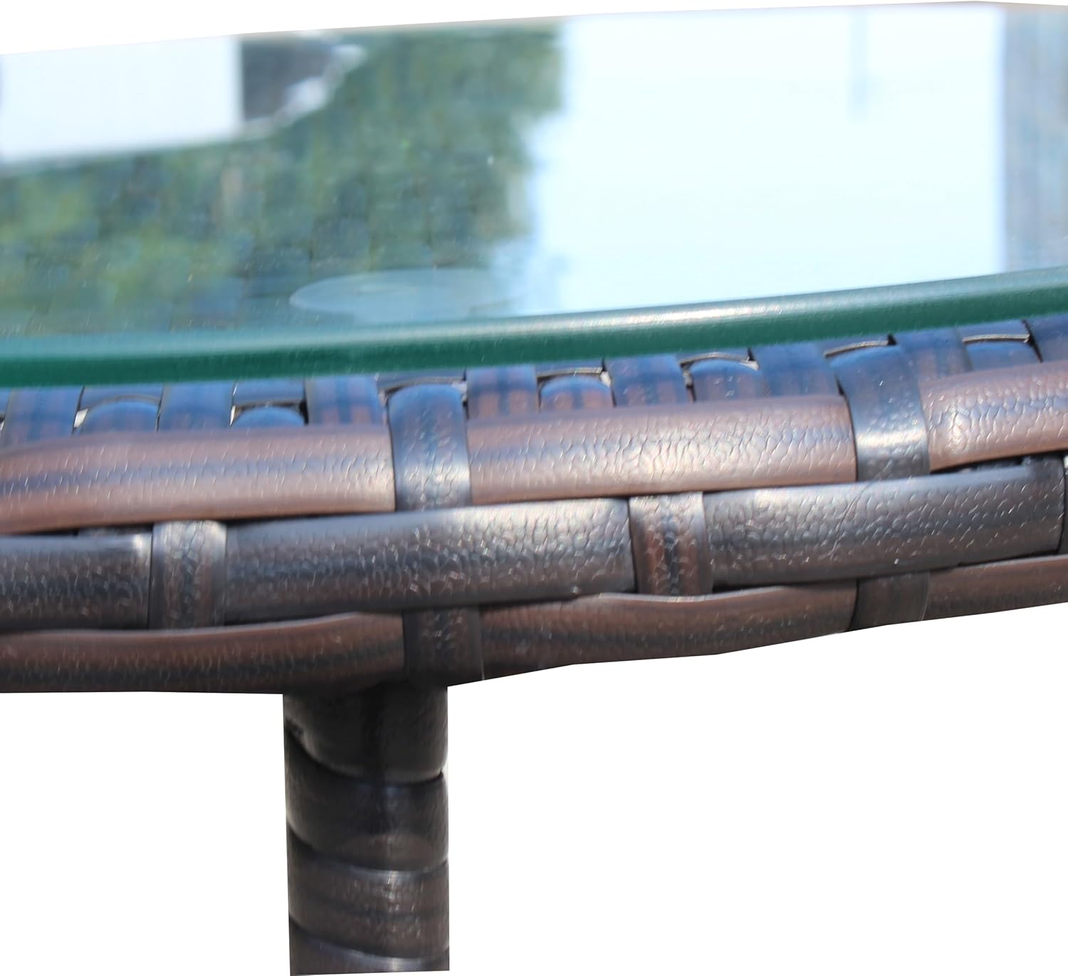 Round Outdoor Patio Coffee Table with Clear Tempered Glass Top, Wicker Rattan, 2-Tier Storage Shelf