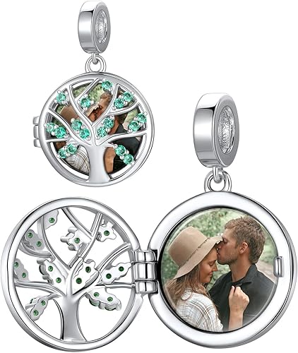 Miniatura 8 de Custom4U Dijes de fotos para pulseras plata de ley 925 chapado en oro corazón árbol de la vida cuentas redondas personalizadas con imagen regalo de
