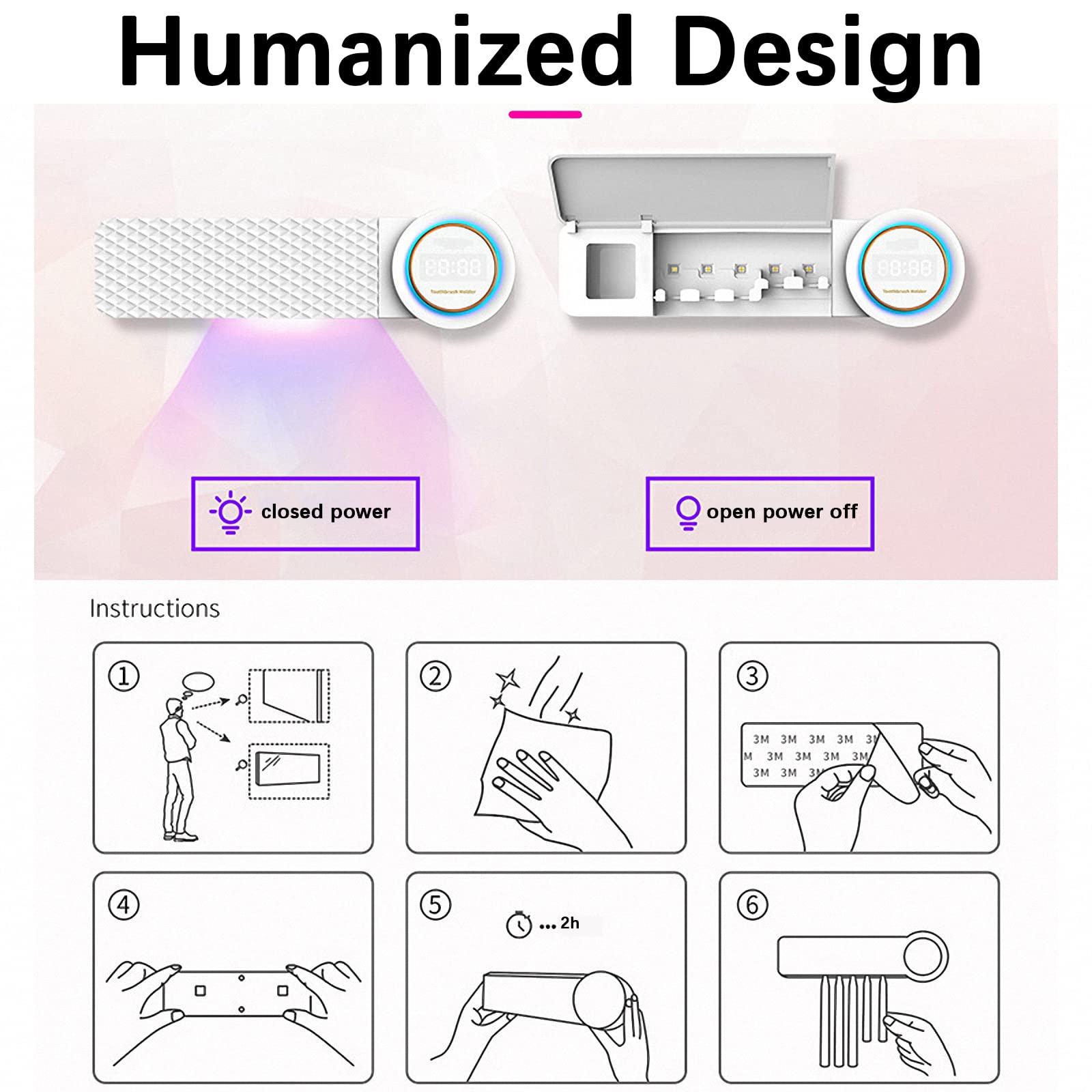 Portaspazzolino con sensore Intelligente con spremi dentifricio, mensola per spazzolino Elettrico a Parete con Asciugatura Senza Fori con luci ambientali+Display Digitale