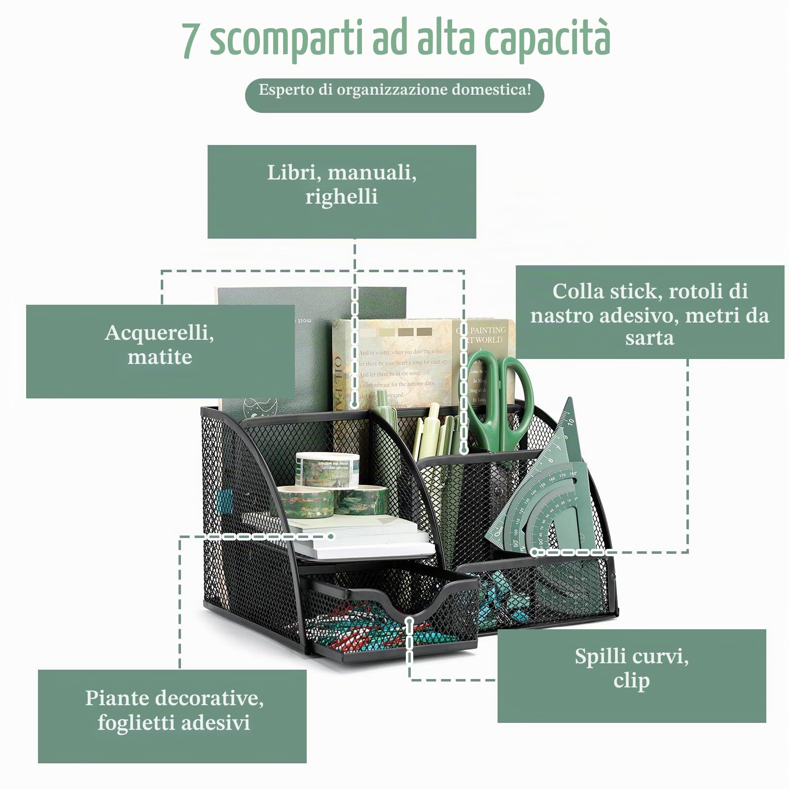 UMILKI Organizzatore da Scrivania, 1 Portaoggetti da Scrivania in Metallocon cassetto+1 Porta Penne per Scrivania, Multifunzione Archiviazione in Rete per la Scuola, Casa, Ufficio