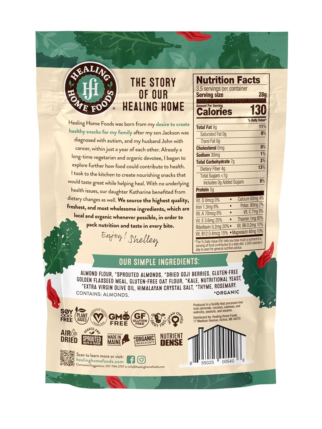 Healing Home Foods Kale Goji Raw High Protein Crackers, Made with Organic Goji Berries, Almonds and Golden Flaxseed Meal, Gluten Free, Vegan, Non-GMO, Plant Based Healthy Crackers, 3.5oz (3Pack)